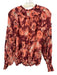 Ramy Brook Size S/P Maroon & Pink Polyester & Viscose Ruffle V Neck Top Maroon & Pink / S/P