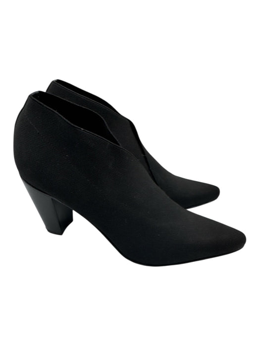 Stuart Weitzman Black Synthetic Stretch Warp Pointed Toe Slip On Booties Black