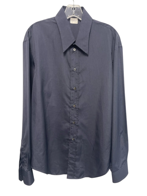 Armani Collezioni Size L Navy Blue Polyester Solid Men's Long Sleeve Shirt Navy Blue / L
