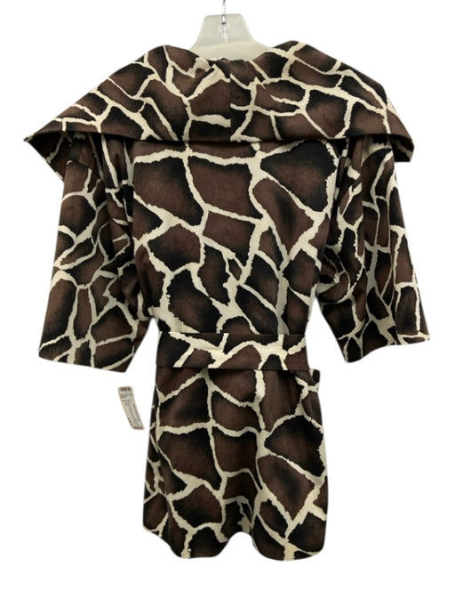 St. John Size 8 Dark Brown & White Cotton & Spandex 1/2 Sleeve Collar Coat Dark Brown & White / 8