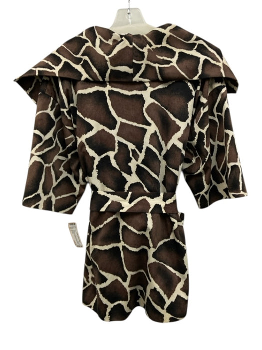 St. John Size 8 Dark Brown & White Cotton & Spandex 1/2 Sleeve Collar Coat Dark Brown & White / 8