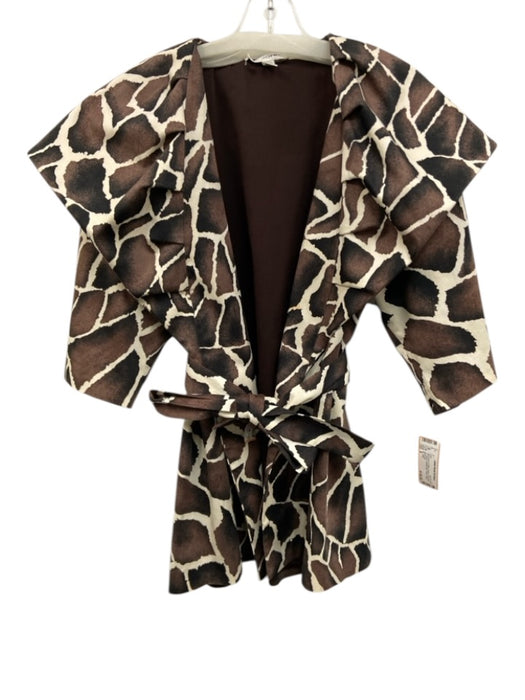 St. John Size 8 Dark Brown & White Cotton & Spandex 1/2 Sleeve Collar Coat Dark Brown & White / 8