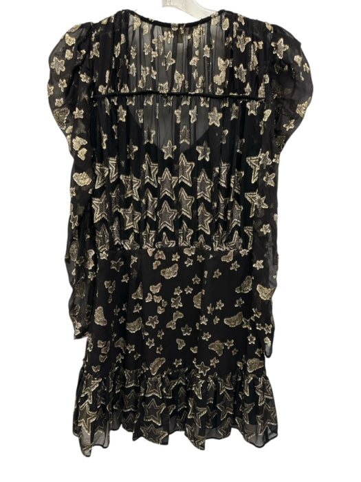 Love Shack Fancy Size 2 Black & Gold Silk & Metallic Embroidered stars Dress Black & Gold / 2