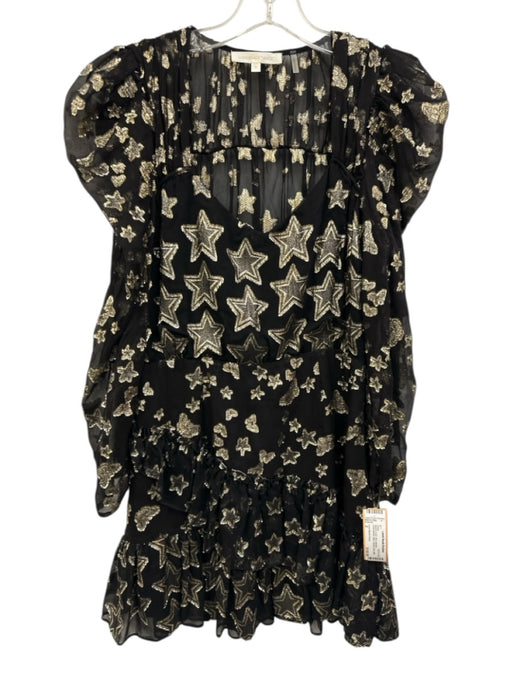 Love Shack Fancy Size 2 Black & Gold Silk & Metallic Embroidered stars Dress Black & Gold / 2