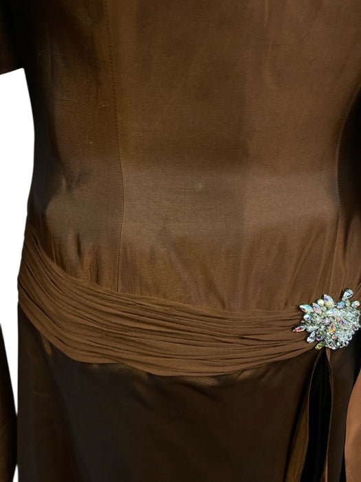 Jovani Size M Warm Brown Silk Strapless Bedazzled Ruffle Gown Warm Brown / M