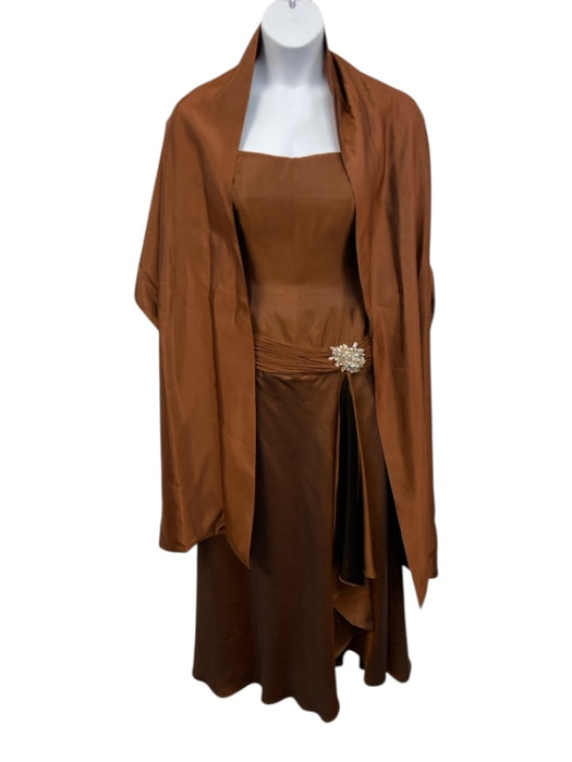 Jovani Size M Warm Brown Silk Strapless Bedazzled Ruffle Gown Warm Brown / M