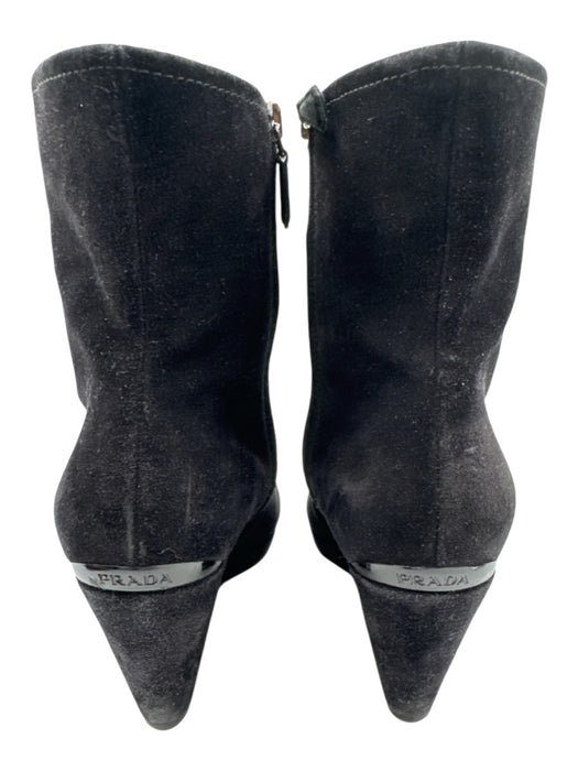 Prada Shoe Size 38 Black Suede leather Inner Side Zip Almond Toe Ankle Booties Black / 38