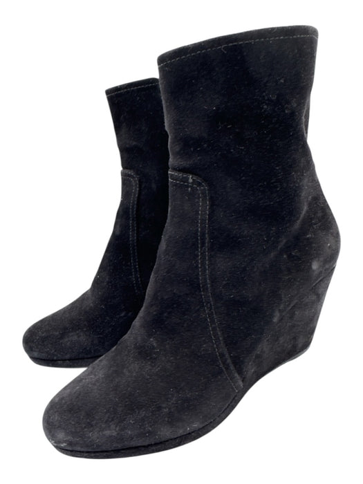 Prada Shoe Size 38 Black Suede leather Inner Side Zip Almond Toe Ankle Booties Black / 38