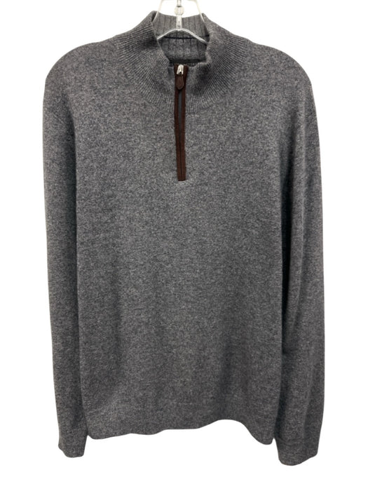 Bloomingdale's Size L Gray Cashmere Solid Quarter Zip Men's Sweater Gray / L