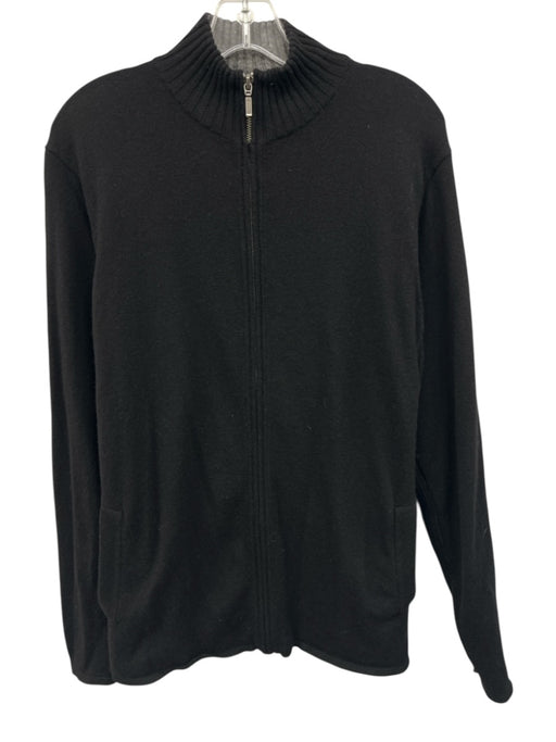Saks Fifth Ave Size L Black Cashmere Solid Zip UP Men's Sweater Black / L