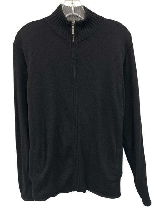 Saks Fifth Ave Size L Black Cashmere Solid Zip UP Men's Sweater Black / L