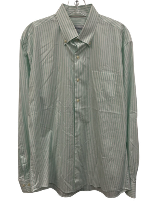 Peter Millar Size L Green & White Cotton Striped Button Up Long Sleeve Shirt Green & White / L