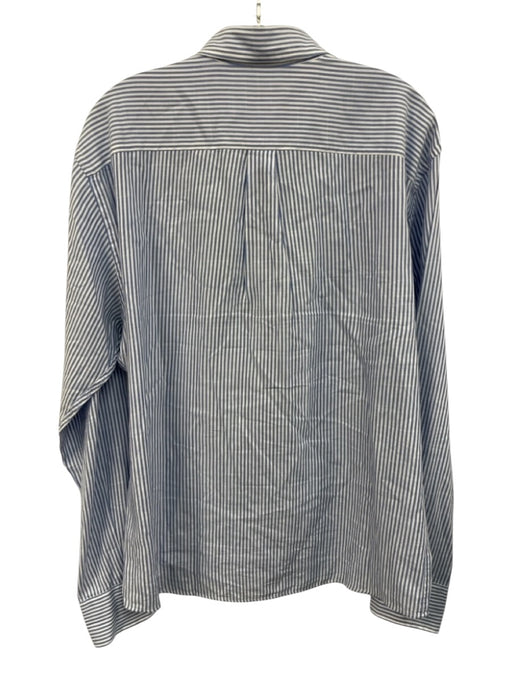 Peter Millar Size L Blue & White Cotton Striped Button Up Long Sleeve Shirt Blue & White / L
