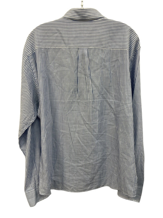 Peter Millar Size L Blue & White Cotton Striped Button Up Long Sleeve Shirt Blue & White / L