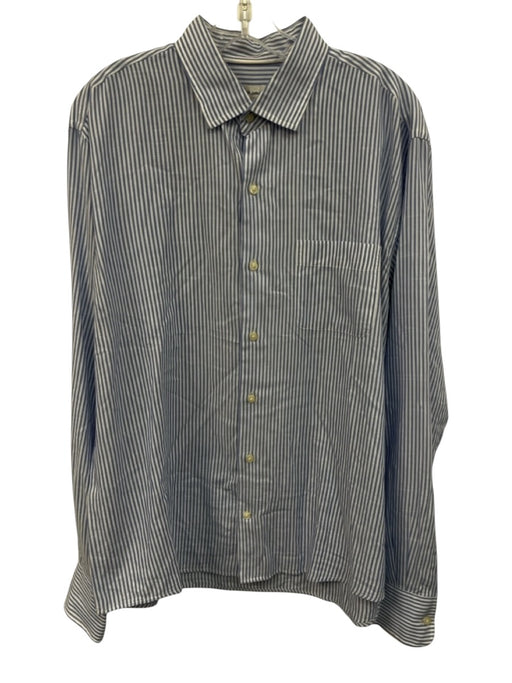 Peter Millar Size L Blue & White Cotton Striped Button Up Long Sleeve Shirt Blue & White / L