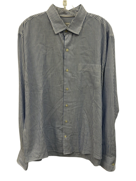 Peter Millar Size L Blue & White Cotton Striped Button Up Long Sleeve Shirt Blue & White / L
