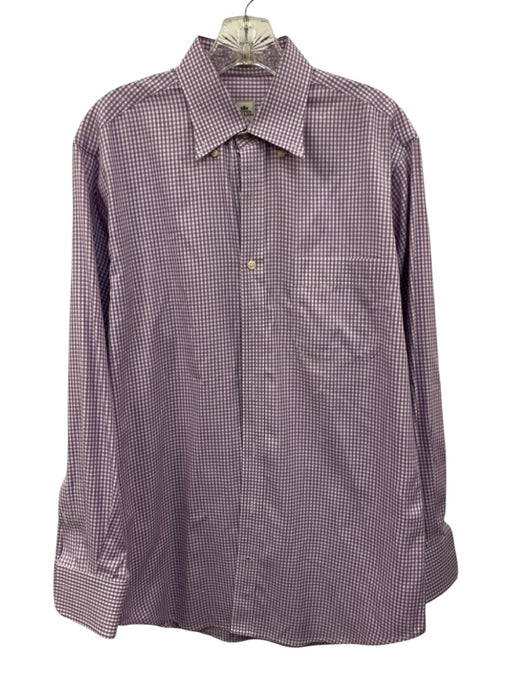 Peter Millar Size M Purple & White Cotton Gingham Button up Long Sleeve Shirt Purple & White / M