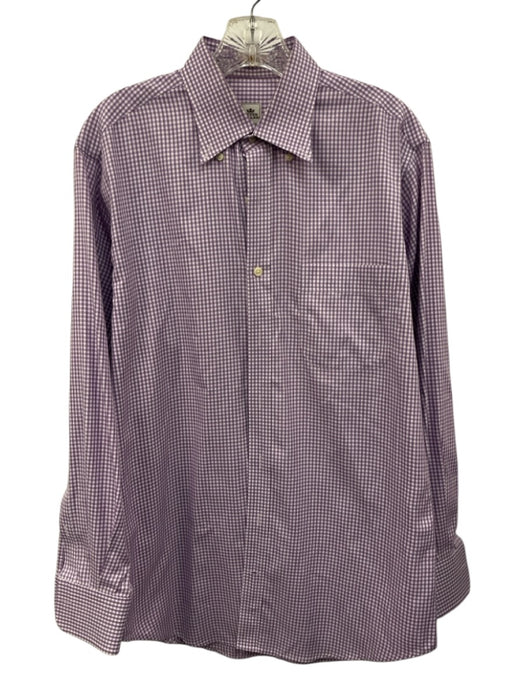 Peter Millar Size M Purple & White Cotton Gingham Button up Long Sleeve Shirt Purple & White / M