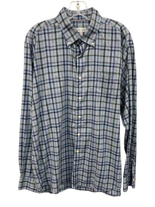 Peter Millar Size L Blue & Light Blue Cotton Blend Plaid Men's Long Sleeve Shirt Blue & Light Blue / L
