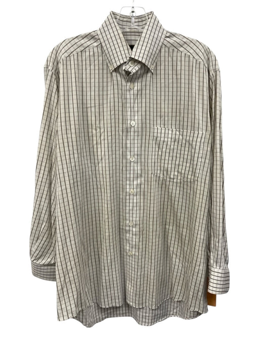 Zegna Size M White & Gray Cotton Blend Plaid Button Up Men's Long Sleeve Shirt White & Gray / M