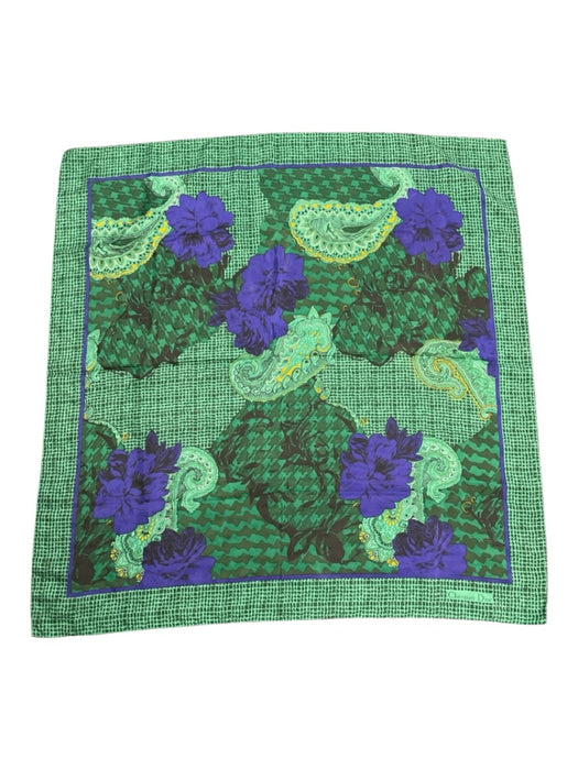 Christian Dior Green, Blue, Black Silk Square Houndstooth Paisley scarf Green, Blue, Black / One Size