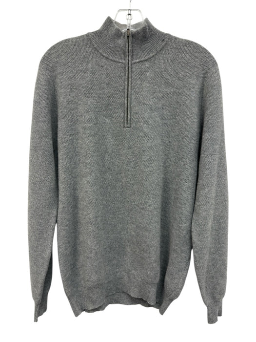 Saks Fifth Ave Size M Gray Cashmere Soldier Quarter Zip Men's Sweater Gray / M