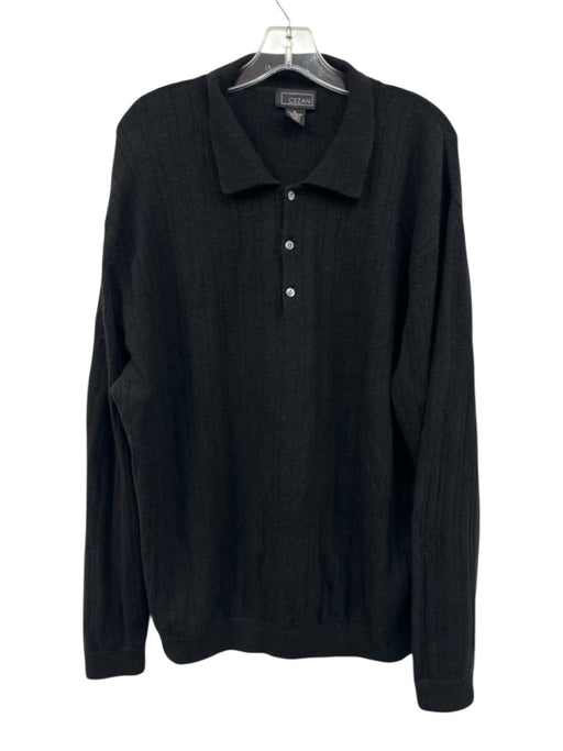 Cezani Size XL Black Cashmere Solid Polo Men's Long Sleeve Shirt Black / XL