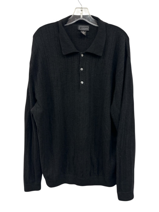 Cezani Size XL Black Cashmere Solid Polo Men's Long Sleeve Shirt Black / XL