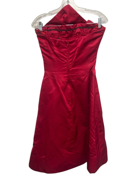 Scaasi Size 10 Red No Fabric Tag Satin Strapless Bow Accent Fit & Flare Dress Red / 10