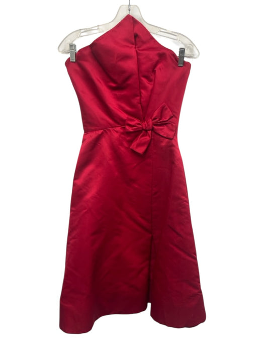 Scaasi Size 10 Red No Fabric Tag Satin Strapless Bow Accent Fit & Flare Dress Red / 10