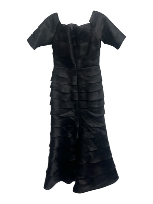 Roland Nivelais Black Silk 1/2 Sleeve Fit & Flare Off Shoulder Tiered Gown Black