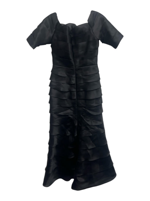 Roland Nivelais Black Silk 1/2 Sleeve Fit & Flare Off Shoulder Tiered Gown Black