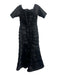 Roland Nivelais Black Silk 1/2 Sleeve Fit & Flare Off Shoulder Tiered Gown Black