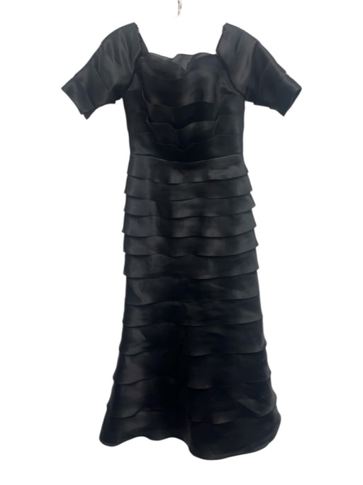 Roland Nivelais Black Silk 1/2 Sleeve Fit & Flare Off Shoulder Tiered Gown Black