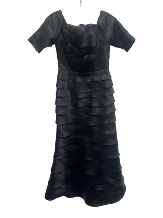 Roland Nivelais Black Silk 1/2 Sleeve Fit & Flare Off Shoulder Tiered Gown Black