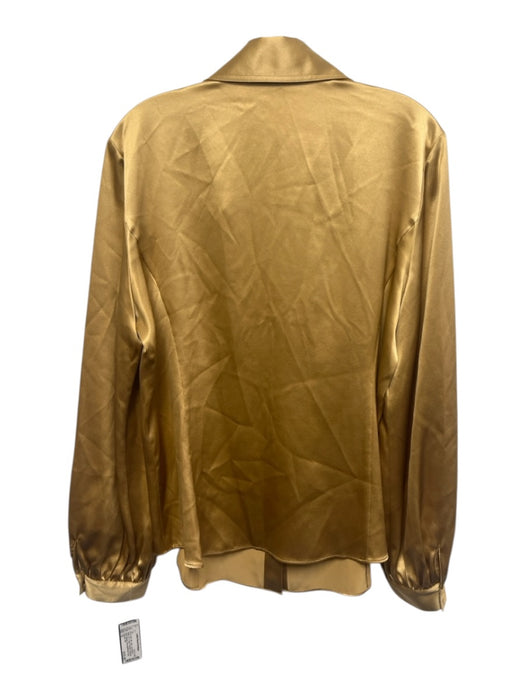 Lafayette 148 Size 12 Gold Silk Satin Long Sleeve Button Up & Collar Paneled Top Gold / 12