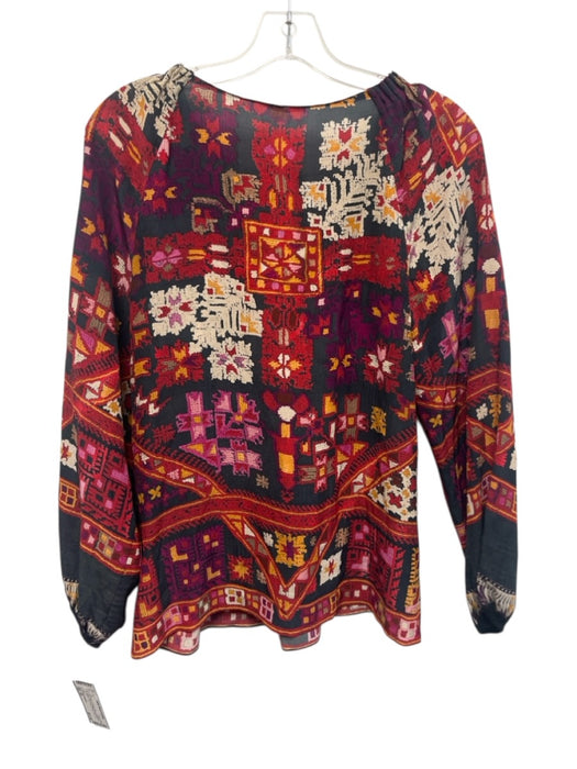 Kobi Halperin Size XS Red, Black & Orange Silk Long Balloon Sleeve Geo Print Top Red, Black & Orange / XS