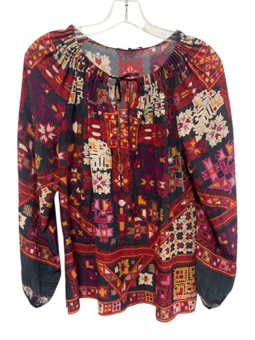 Kobi Halperin Size XS Red, Black & Orange Silk Long Balloon Sleeve Geo Print Top Red, Black & Orange / XS