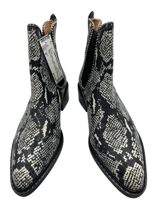 Coach Shoe Size 8 Black & White Leather Pointed Toe Snake Print Studded Booties Black & White / 8