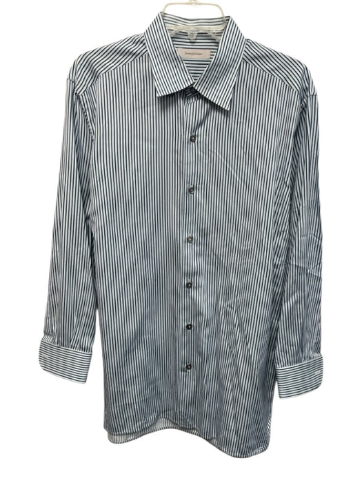 Ermenegildo Zegna Size L Blue & Beige Cotton Striped Men's Long Sleeve Shirt Blue & Beige / L