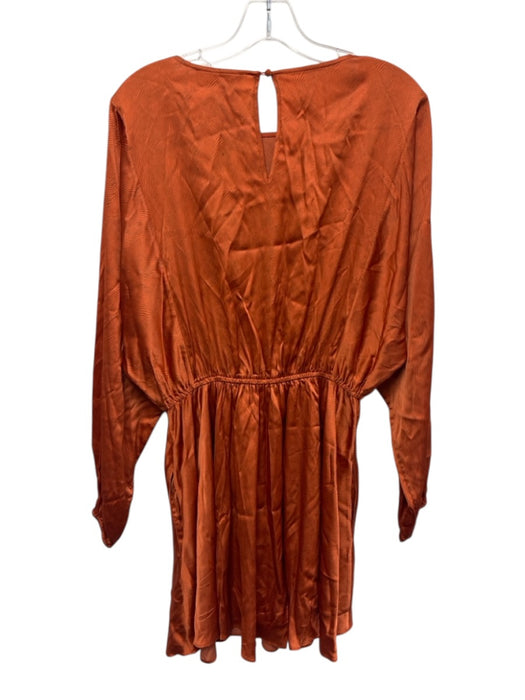 Caballero Size S Orange Viscose Satin Long Balloon Sleeve Wood Grain Dress Orange / S