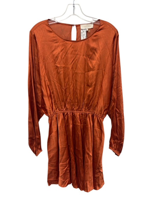Caballero Size S Orange Viscose Satin Long Balloon Sleeve Wood Grain Dress Orange / S