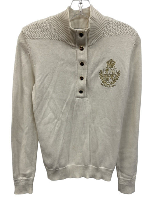 Lauren Active Size S Cream & Gold Cotton Knit Gold Snaps Mock Neck Sweater Cream & Gold / S