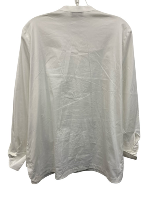 Lafayette 148 Size Large White Cotton Blend Long Sleeve 1/4 Button Side Slit Top White / Large