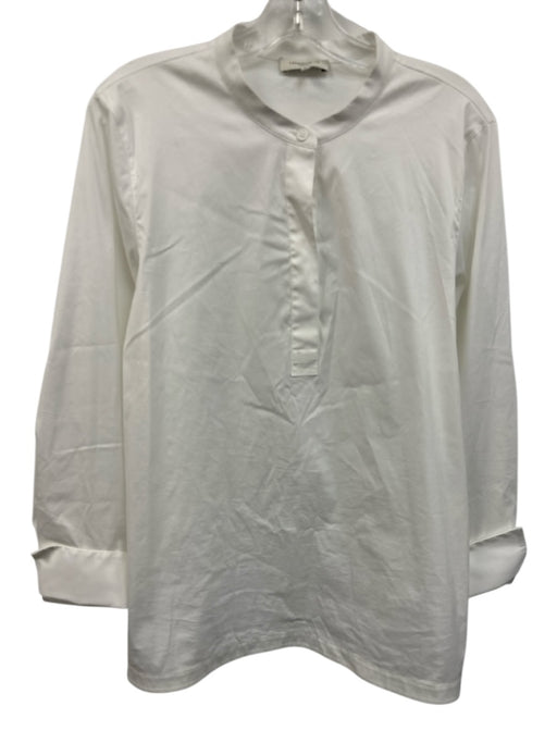 Lafayette 148 Size Large White Cotton Blend Long Sleeve 1/4 Button Side Slit Top White / Large