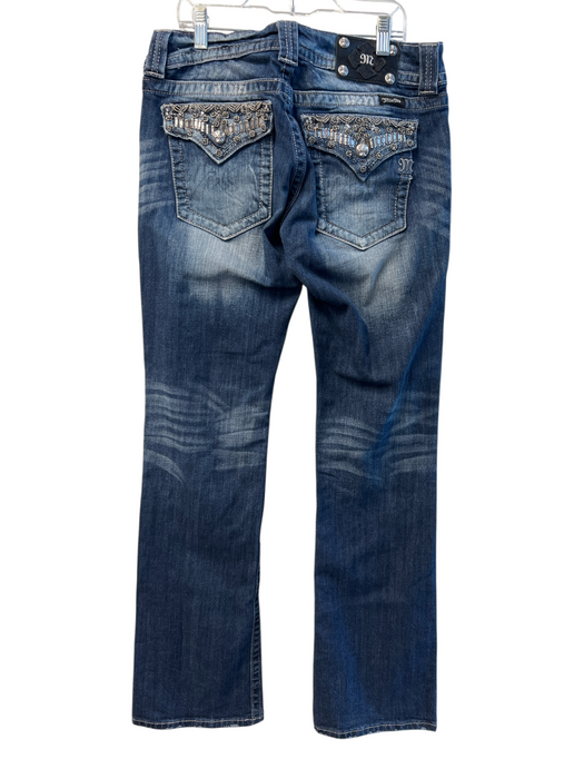 Miss Me Size 31 Mid dark wash Cotton Low Rise Beaded Whiskering Flare Jeans Mid dark wash / 31