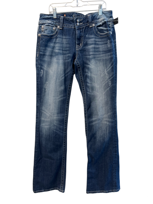 Miss Me Size 31 Mid dark wash Cotton Low Rise Beaded Whiskering Flare Jeans Mid dark wash / 31