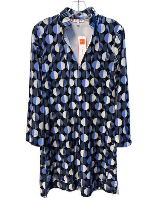 Jude Connally Size XS Black & Blue Polyester V Neck Long Sleeve Abstract Dress Black & Blue / XS