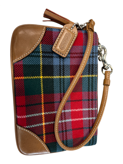 Coach Red Wool Wristlet Plaid Zip Close Mini Wallets Red