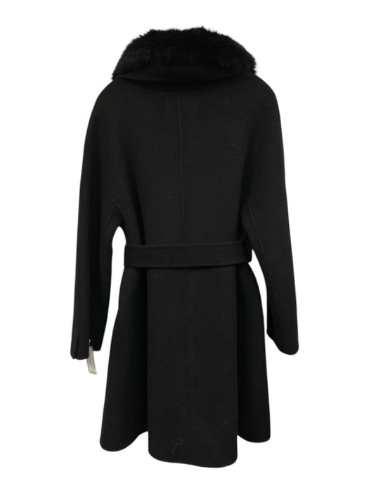 Ann Mashburn Size 3 Black Wool Blend Long Sleeve Fox Fur Trim Pockets Coat Black / 3